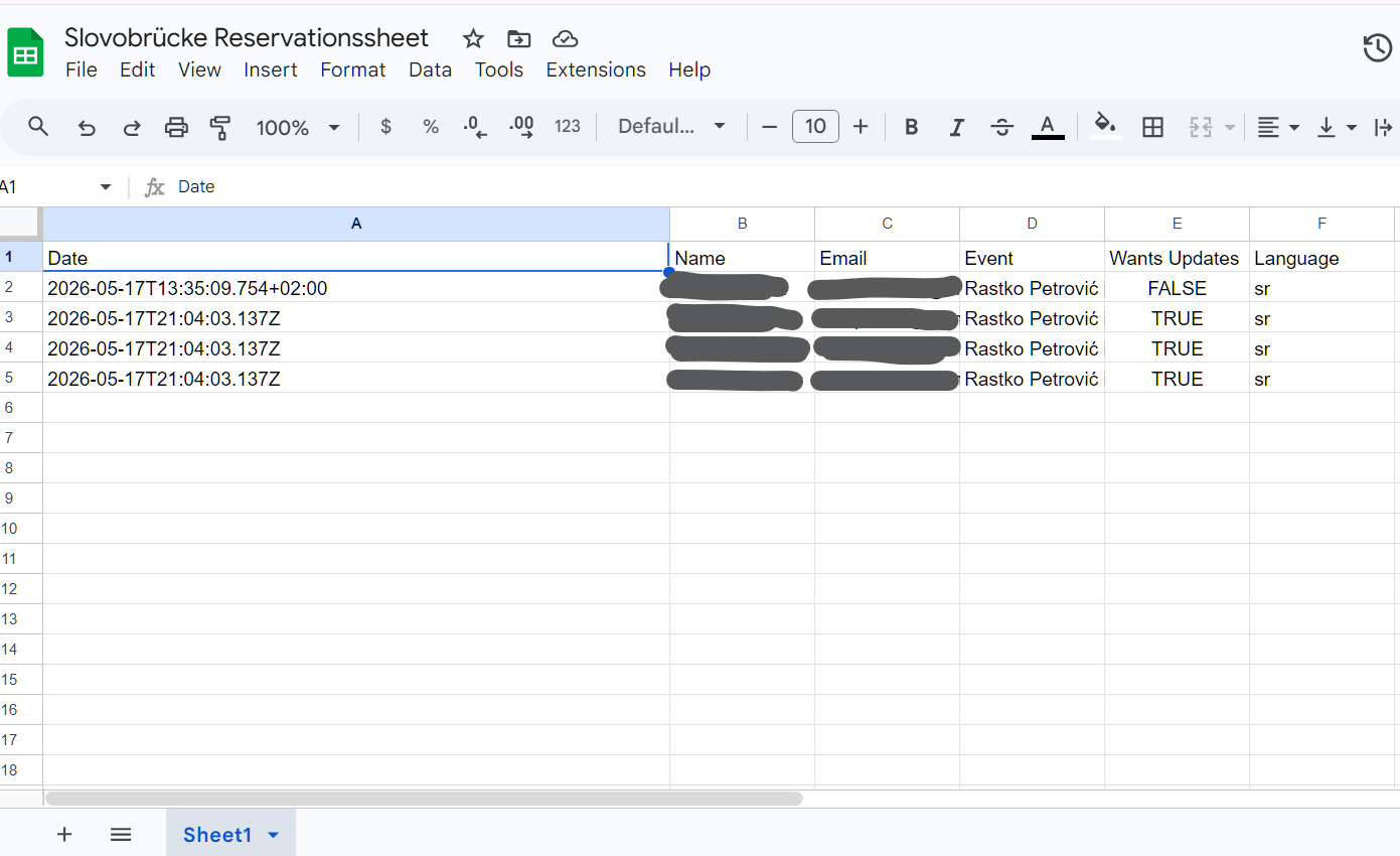 Google Sheets Erfassung